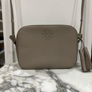 Tory Burch Grey Crossbody Pebbled Leather